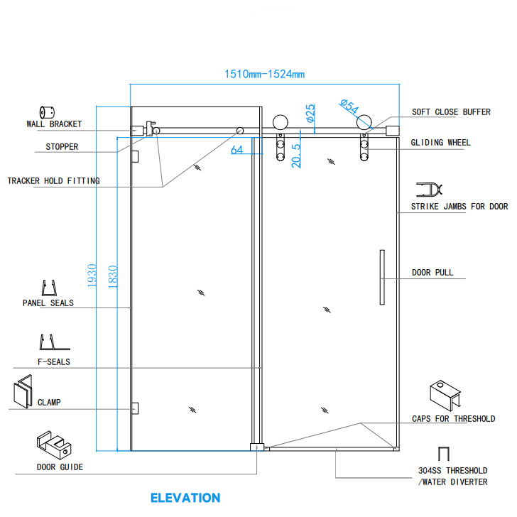 North American Soft Close Round Track Bypass Shower Door - Acrylic 